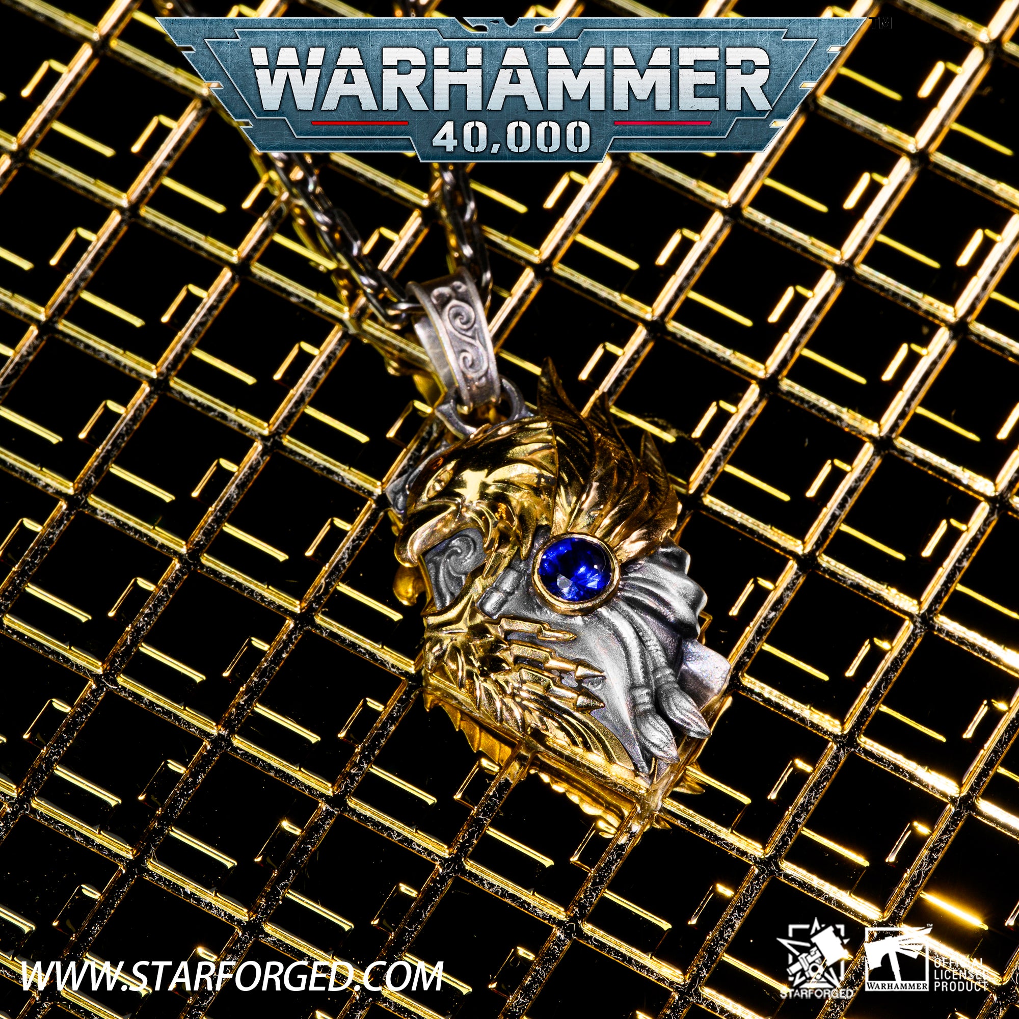 Starforged Throne Watcher's Shield Warhammer 40K Adeptus Custodes Golden Legion Men's necklace