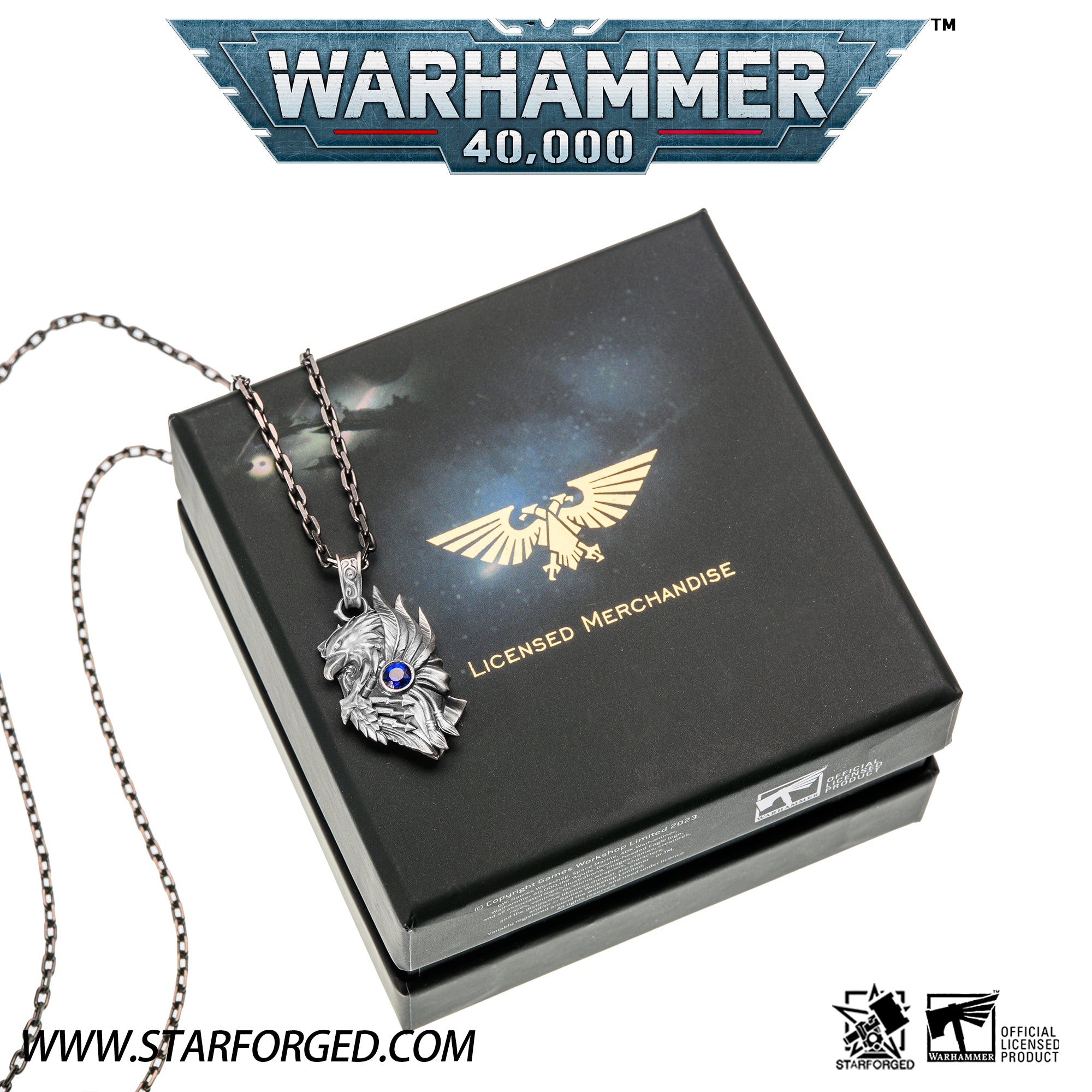 Starforged Throne Watcher's Shield Warhammer 40K Adeptus Custodes Golden Legion Men's Necklace Sterling Silver
