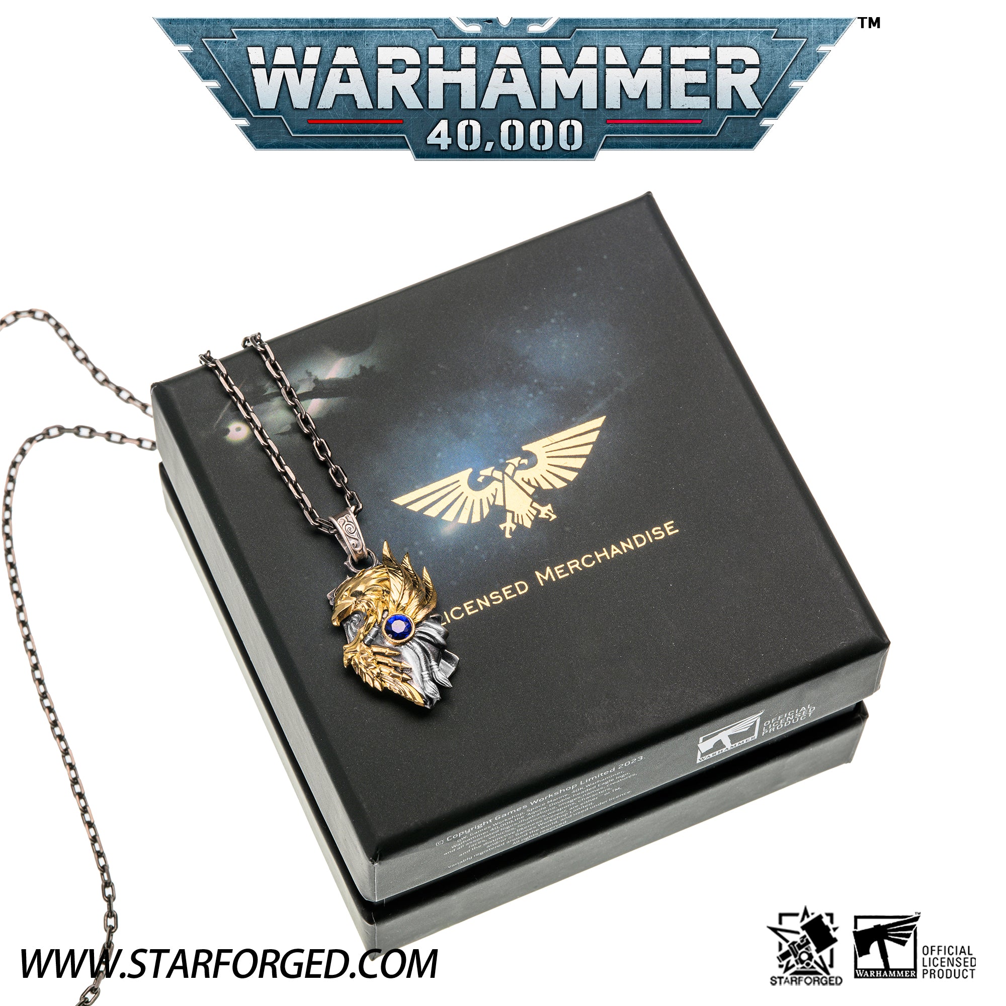 Starforged Throne Watcher's Shield Warhammer 40K Adeptus Custodes Golden Legion Men's necklace