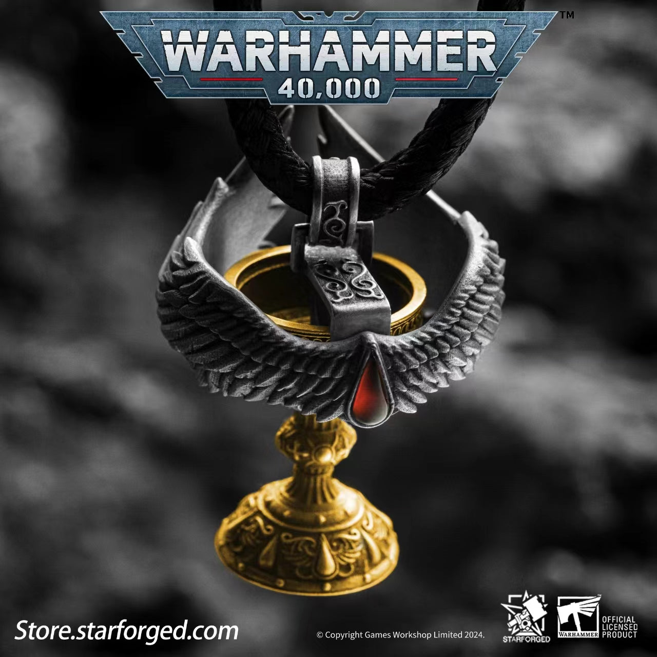 Starforged Warhammer 40K Blood Angel Red Grail Sanguinius Pendant Men's Silver Necklace Jewelry Peripherals