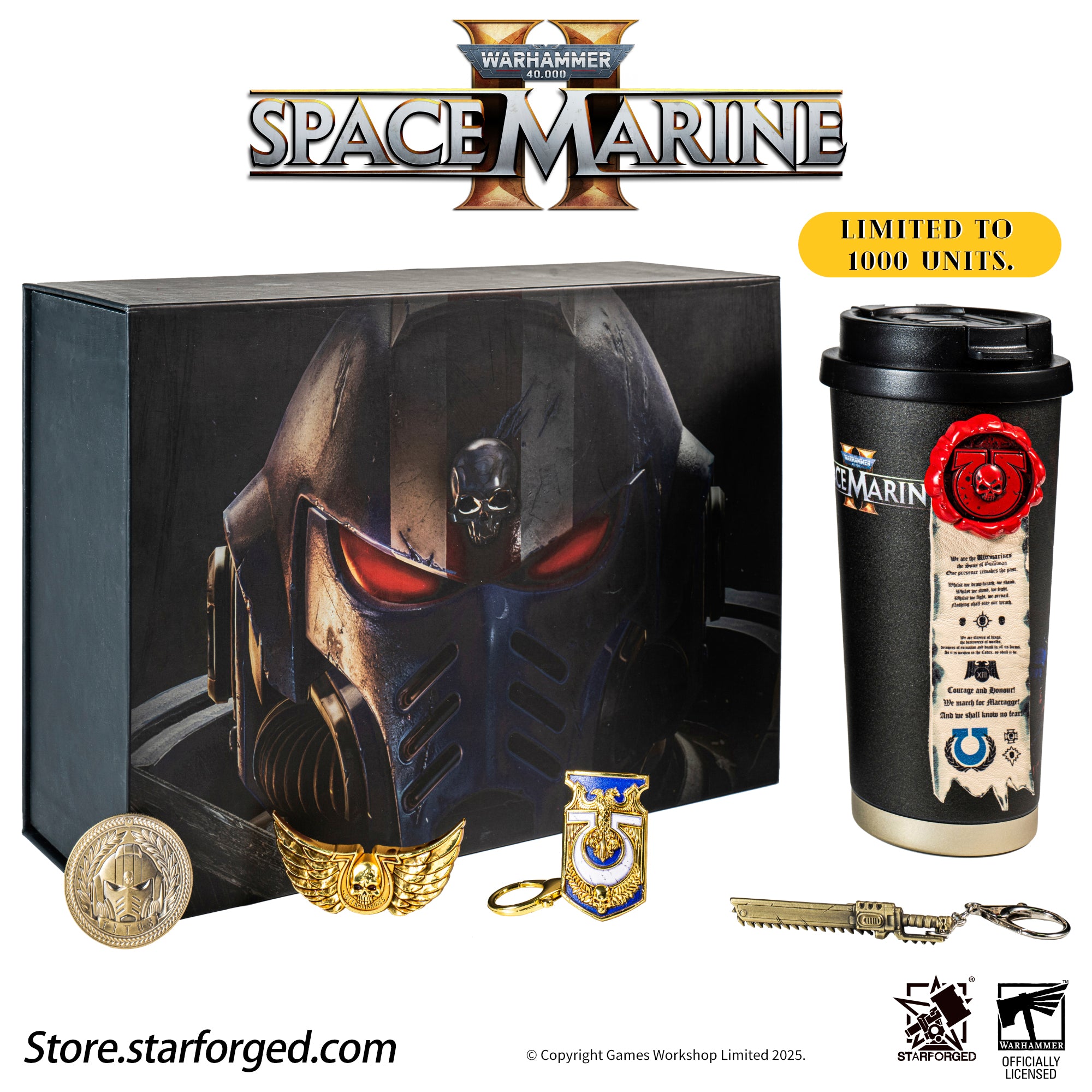 Starforged Warhammer 40K Space Marine II Gift Set Ultramarine Keychain & Water Bottle Brooch Set Limited Edition