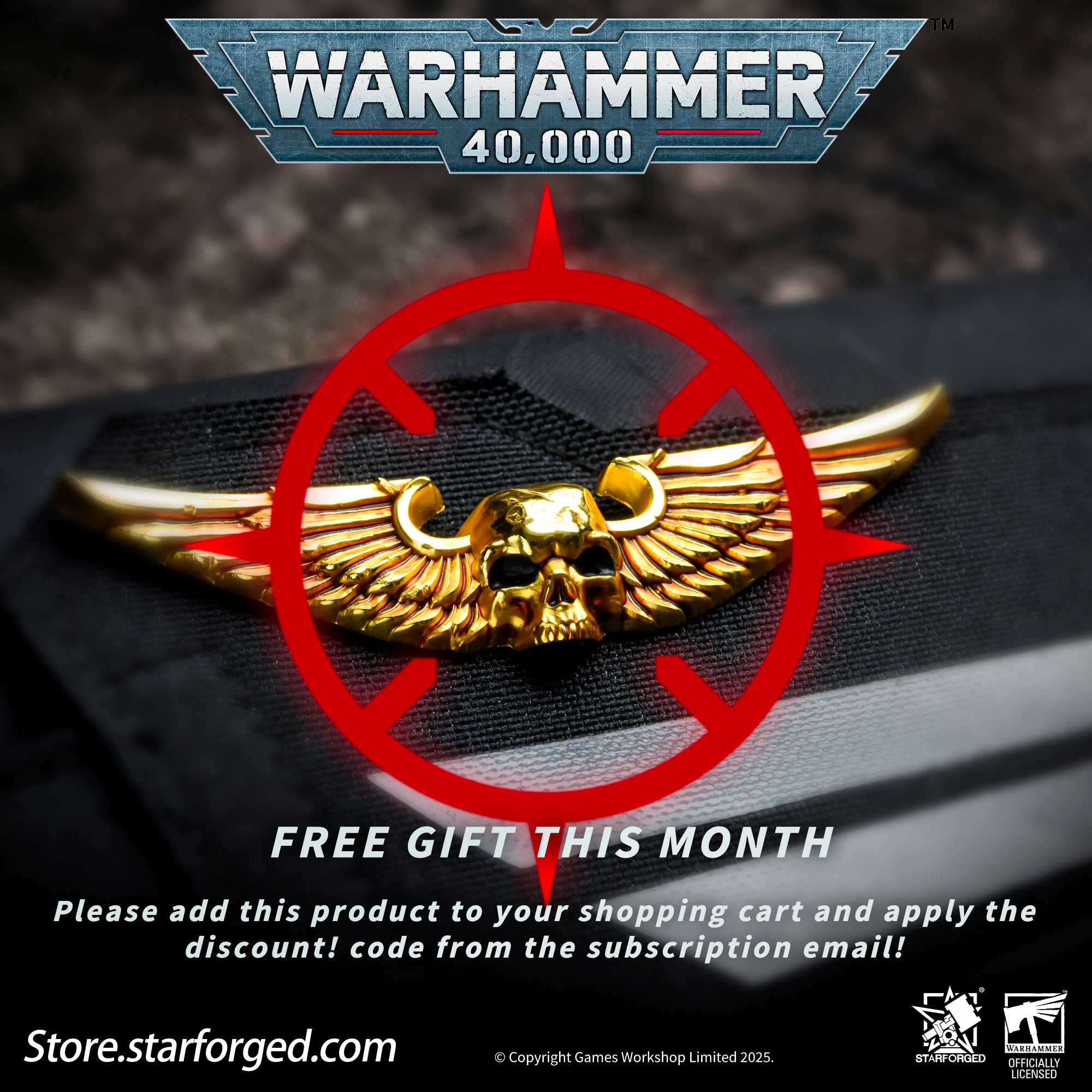Starforged Warhammer 40K Monthly Free Gift Wings of Astra Militarum Brooch Accessories Pin Badge
In the war-torn galaxy, the Aquila and the Imperial Skull are symbols every citizen of the Imperium knows well.

It is said that the twin heads of the Aquila represent Terra and Mars, while one eye gazes into the future and the other looks upon the past. The Imperium wages an eternal war for survival across the stars, and for humanity, the Aquila stands as the last beacon of hope in the darkness. 