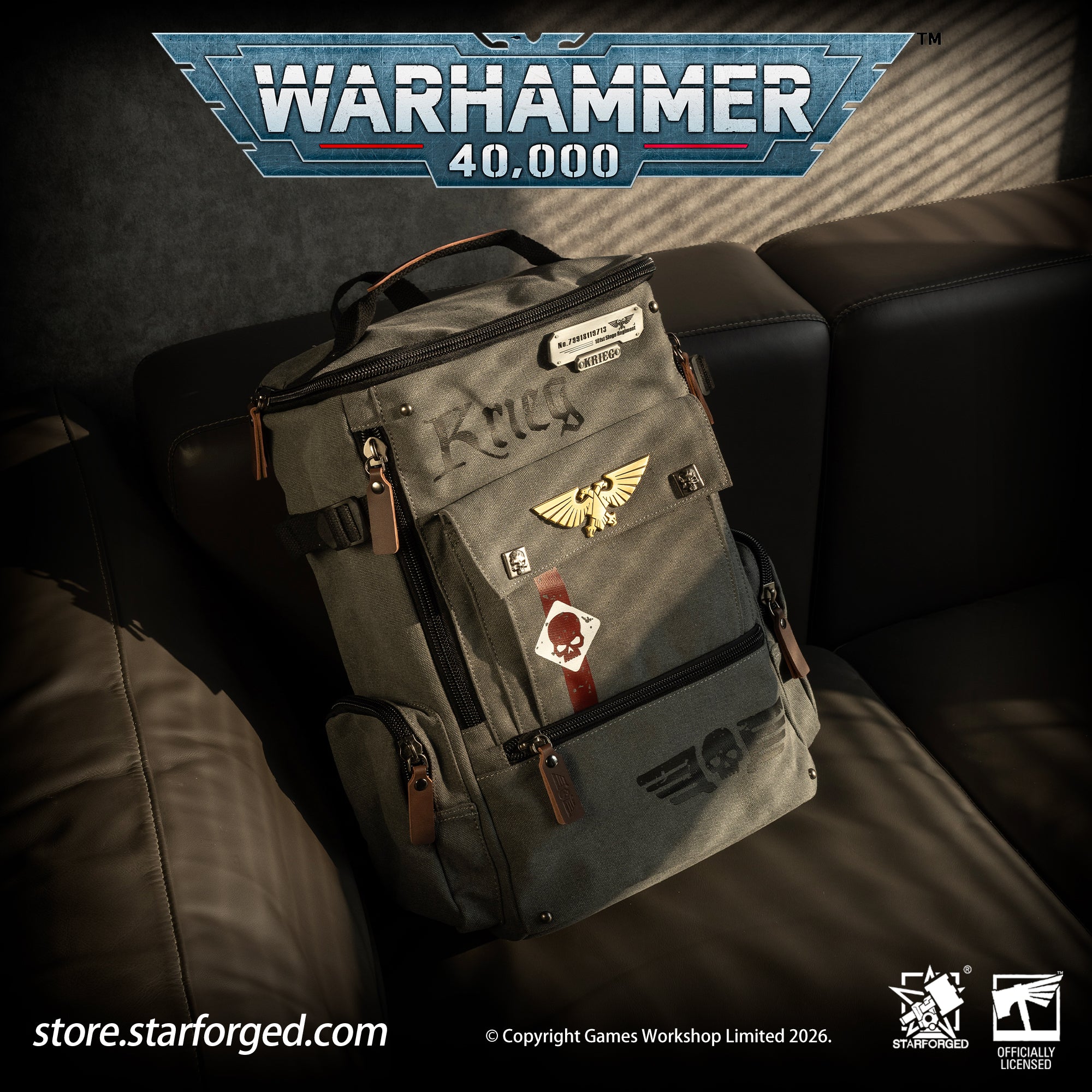 Starforged Warhammer 40K Astra Militarum Inspired Backpack Collection Death Korps of Krieg Siege Regiment Warhammer Computer Bag