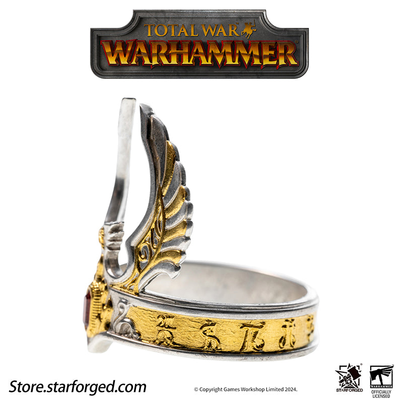 Starforged Warhammer The Old World Warhammer Fantasy Phoenix Crown Ring Men's Jewelry Accessories The original Phoenix Crown was forged in the age of Aenarion, crafted from the gold and gems of all ten kingdoms of Ulthuan. Yet it was the reckless and impulsive Caledor II who became the first—and last—Phoenix King to wear it into battle.After he fell in duel against the Dwarf High King Gotrek Starbreaker, the crown passed into the hands of the Dwarfs as a trophy of war. When Caradryel the Peacemaker ascended