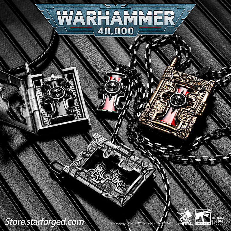 Starforged  Book of the Holy Ordos &  Seal of Inquisition Warhammer 40K Silver Men‘’s Necklace  WH40K