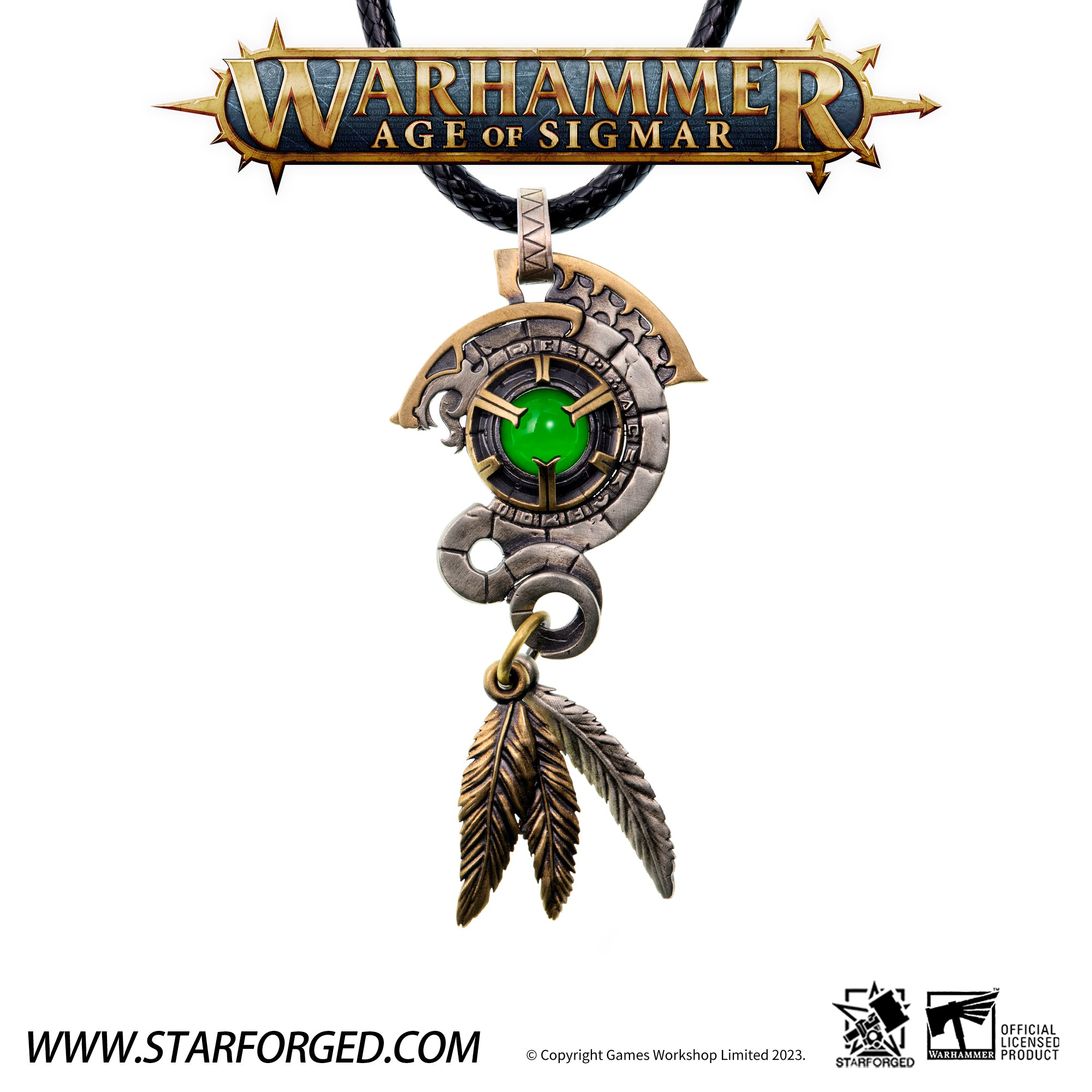 Starforged Warhammer Age of Sigmar Lizardmen Lustria Men's Green Gemstone Necklace Accessories 2024 New Gift