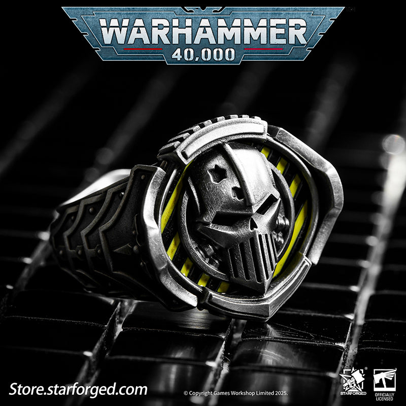 Starforged Warhammer 40K The Sigil Ring of Perturabo Iron Warriors Silver Ring Accessories Jewelry The Iron Warriors stood as the Emperor's most formidable siege force. During the Great Crusade, they fought alongside the Imperial Fists across hundreds of worlds, reducing xenos fortresses and the strongholds of those who defied the Emperor's will to rubble.  Their Primarch Perturabo was a master of siegecraft and trench warfare. As experts in attritional combat, the Iron Warriors preferred devastating artill