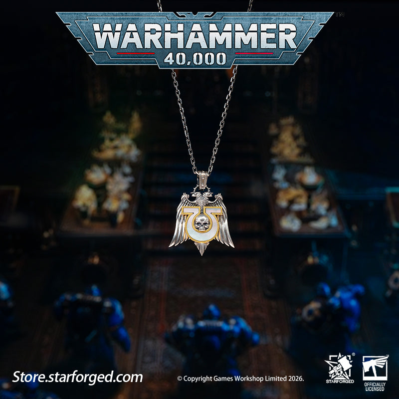 Starforged Warhammer 40K Space Marines Ultramarines Chapter Armourial Pendant | Sterling Silver | Warhammer Gifts The Ultramarines are the XIII Legion of the Space Marines forged during the Great Crusade. Be it the Age of the Emperor Great Crusade or the grim dark of the 41st Millennium, mortal folk draw profound comfort at the sight of their sigil hollow U crest riding to their salvation.
