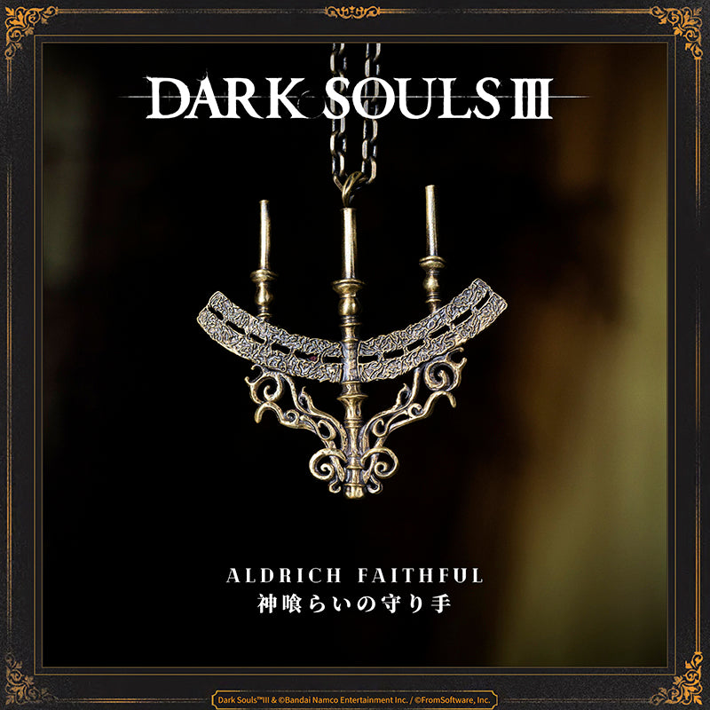 Starforged DARK SOULS III Aldrich Faithful Necklace Accessories Game Merchandise Officially Authorized Aldrich FaithfulThe holy symbol of the Cathedral of the Deep, and crest of those who see beyond fire to the age of deep waters. Equip to pledge oneself to the Aldrich Faithful covenant.The faithful ensure that Aldrich, Devourer of Gods, remains undisturbed, by taking the form of loyal spirits and hunting down those who would trespass the ruined cathedral.Summoning takes place automatically while this is eq