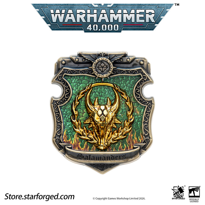 Starforged Warhammer 40K Space Marines Salamanders The Pyroclasts Morale Badge Pin Men's Fashion Jewelry The Salamanders, initially known as the Dragon Warriors, were the 18th of the twenty Space Marine Legions, led by the Primarch Vulkan. The Legion remained loyal during the Horus Heresy but suffered devastating losses in the First Imperial Civil War, which severely limited their role in the remainder of the conflict.  Their Primarch was never recorded as deceased—instead, he is widely believed to be missi