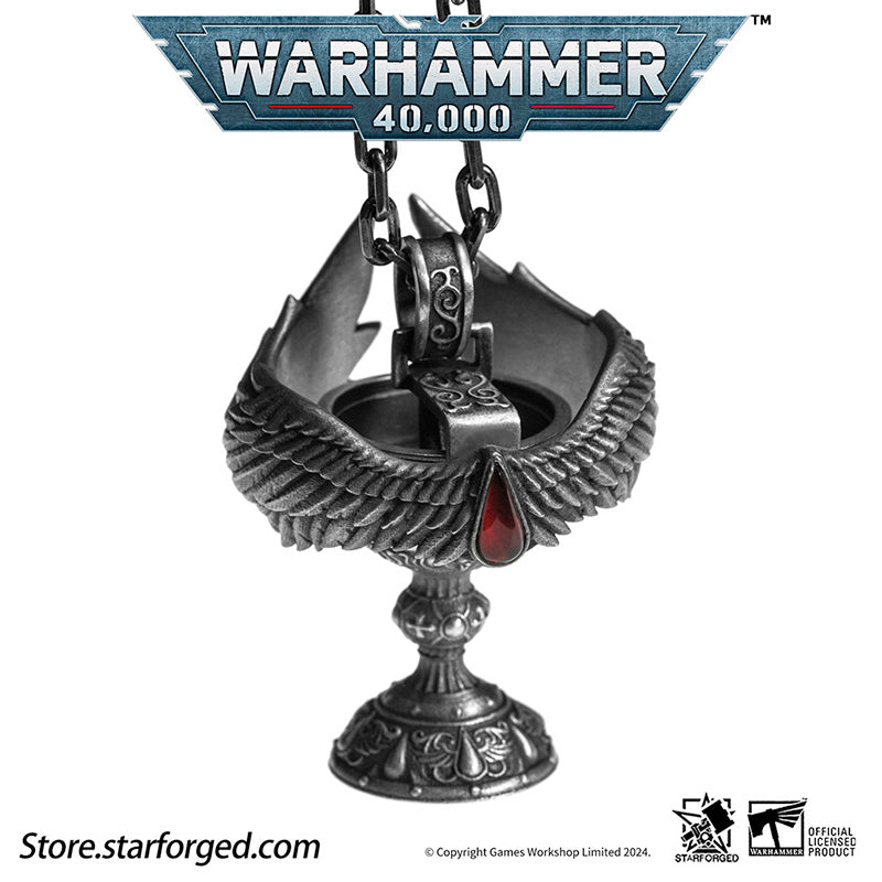 Starforged Warhammer 40K Blood Angel Red Grail Sanguinius Pendant Men's Silver Necklace Jewelry Peripherals