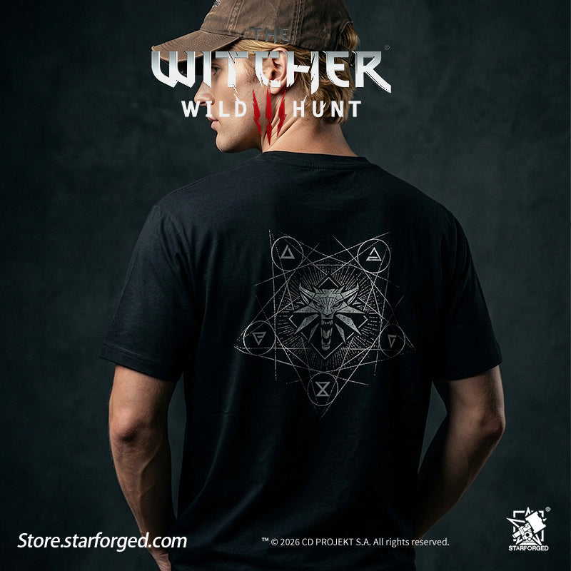 Starforged The Witcher 3: Wild Hunt Witcher3 Themed Signs T-Shirt Game Merchandise Officially Authorized The School of the Wolf, to which the undisputed protagonist of The Witcher 3 belongs, can be considered the most direct successor of the Witcher Order. After many groups of witchers left the Order, the pioneers of the Wolf School remained in Castle Morgraig for a long time before eventually departing. They journeyed west into Kaedwen, chose the wolf as their emblem, and established their own school.  The