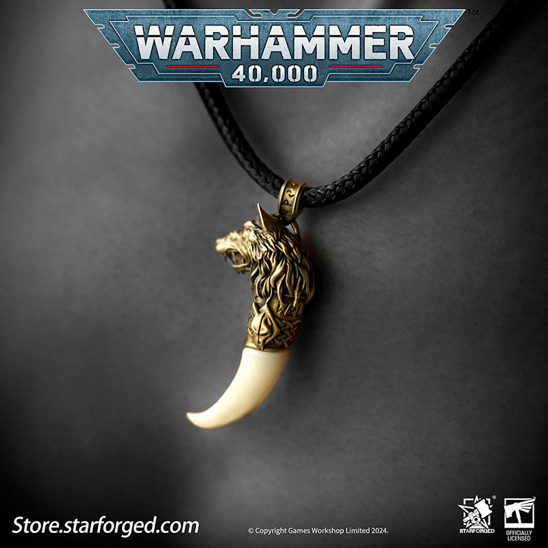 Starforged Space Marines Space Wolves Fang of Fenris Warhammer 40K Pendant Necklace The Space Wolves, the Sixth Legion of the Adeptus Astartes, are the warriors of the Wolf King Leman Russ, the Emperor's trusted executioners. This product is inspired by one of the ornaments they often wear.
Fenris, their homeworld, is one of the most perilous Death Worlds within the Imperium. Its brutal frozen winters and searing fiery summers forge the toughest tribal warriors, from whom the legendary Space Wolves