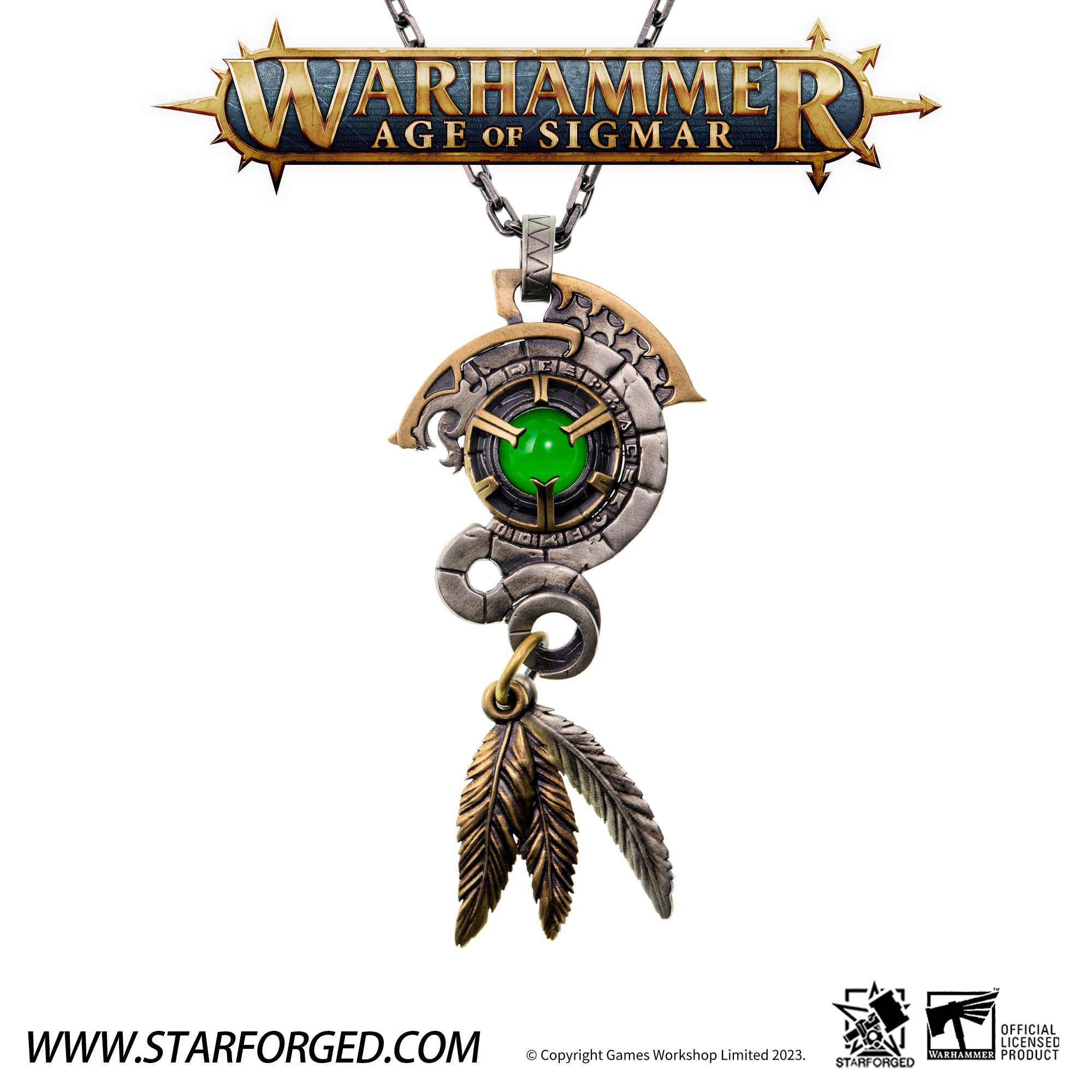 Starforged Warhammer Age of Sigmar Lizardmen Lustria Men's Green Gemstone Necklace Accessories 2024 New Gift