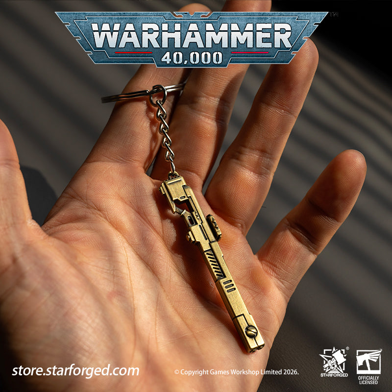 Warhammer 40K T'AU Empire Pulse Rifle Keychain Tau Empire Starforged Accessories Game Merchandise Warhammer Gifts Fashion Accessories The&nbsp;standard issue infantry weapon in Fire Caste’s arsenal.  Tested, trusted, the Greater Good reaching out through the barrel of a gun.  This collectible keychain is cast in metal,finished in electroplated, includes a silver-metal chain and jump ring. It makes a fantastic gift, display piece, and keepsake.