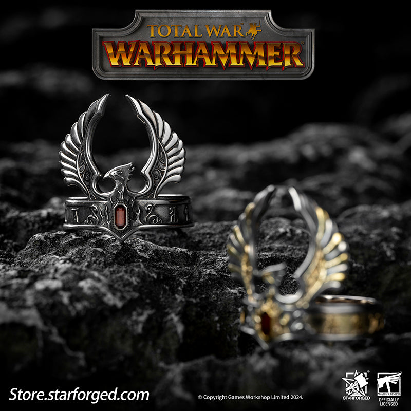 Starforged Warhammer The Old World Warhammer Fantasy Phoenix Crown Ring Men's Jewelry Accessories The original Phoenix Crown was forged in the age of Aenarion, crafted from the gold and gems of all ten kingdoms of Ulthuan. Yet it was the reckless and impulsive Caledor II who became the first—and last—Phoenix King to wear it into battle.After he fell in duel against the Dwarf High King Gotrek Starbreaker, the crown passed into the hands of the Dwarfs as a trophy of war. When Caradryel the Peacemaker ascended