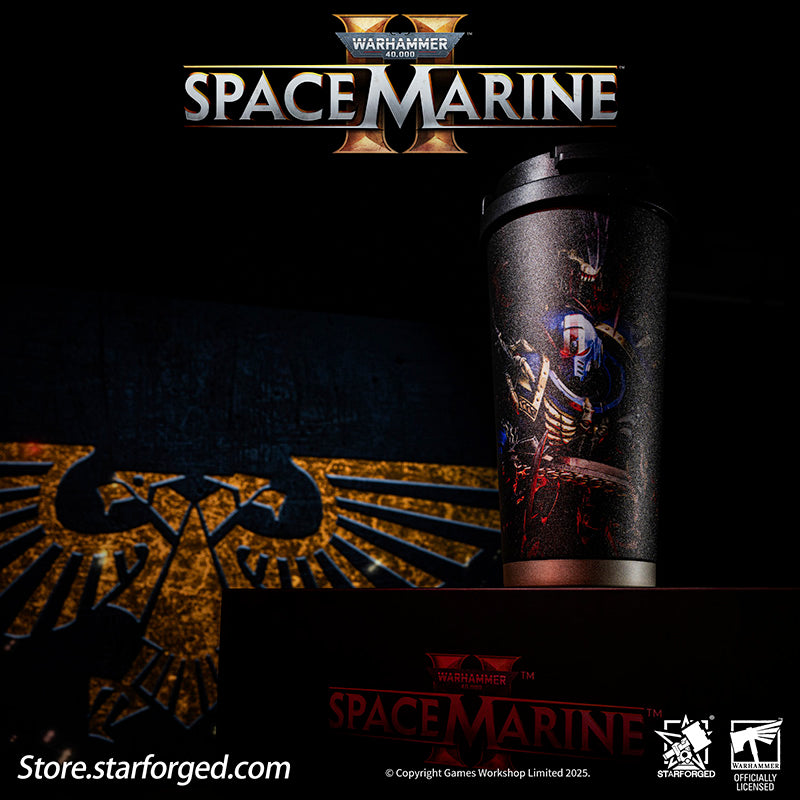 Starforged Warhammer 40K Space Marine II Gift Set Ultramarine Keychain & Water Bottle Brooch Set