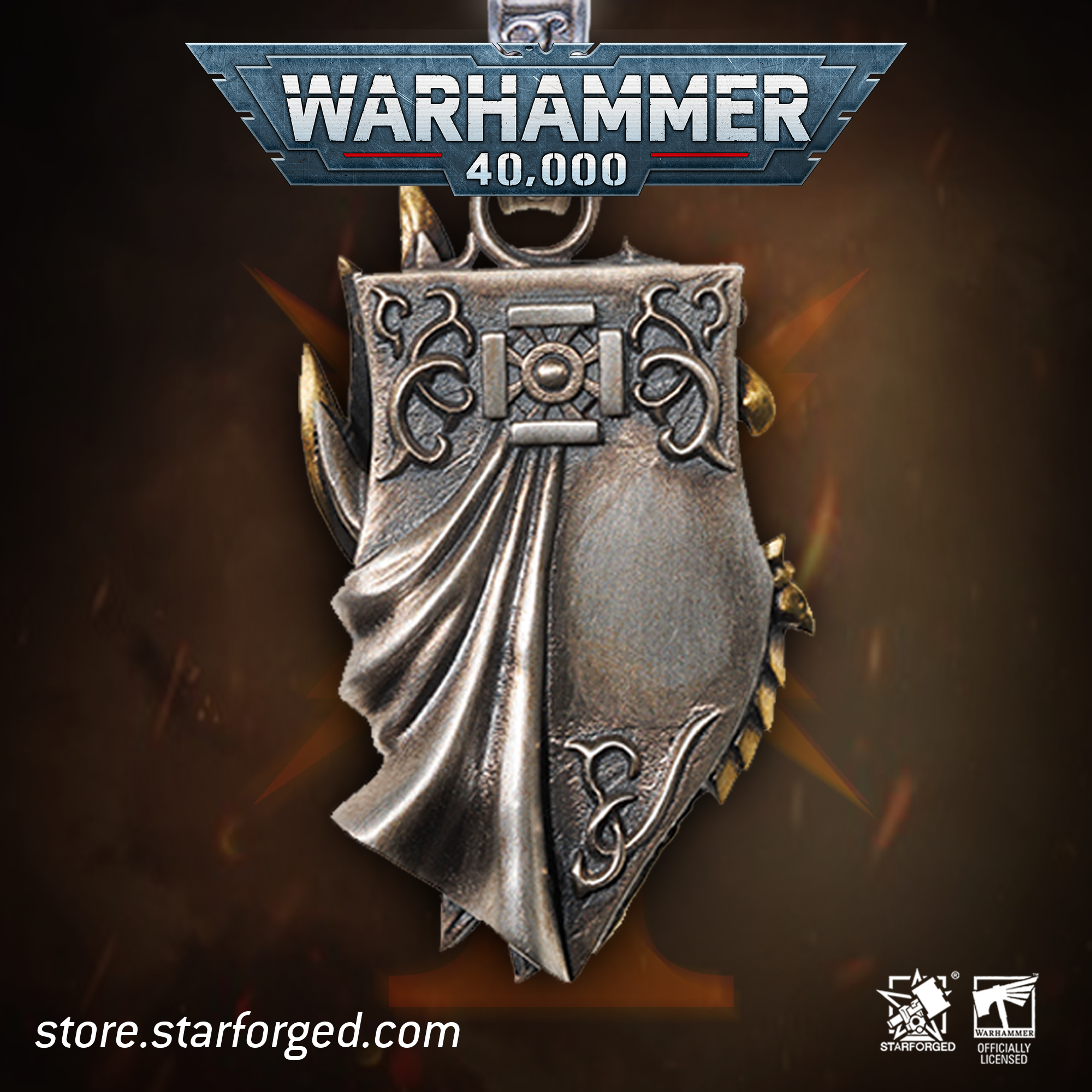 Starforged Throne Watcher's Shield Warhammer 40K Adeptus Custodes Golden Legion Men's necklace