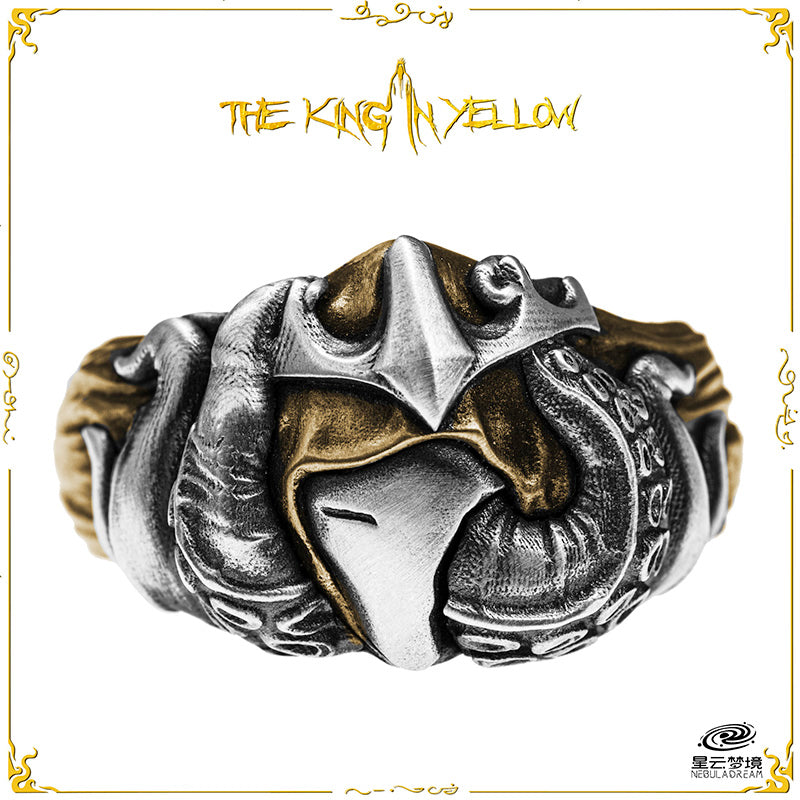 Starforged Cthulhu Mythos Hastur's Mask Ring The King in Yellow Men's Thriller Horror theme Ring