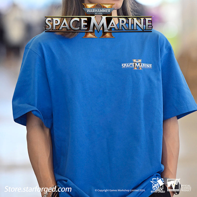 Starforged Warhammer 40000 Space Marines 2 Themed  Men's  & Women Short Sleeve Blue Tshirt  Other