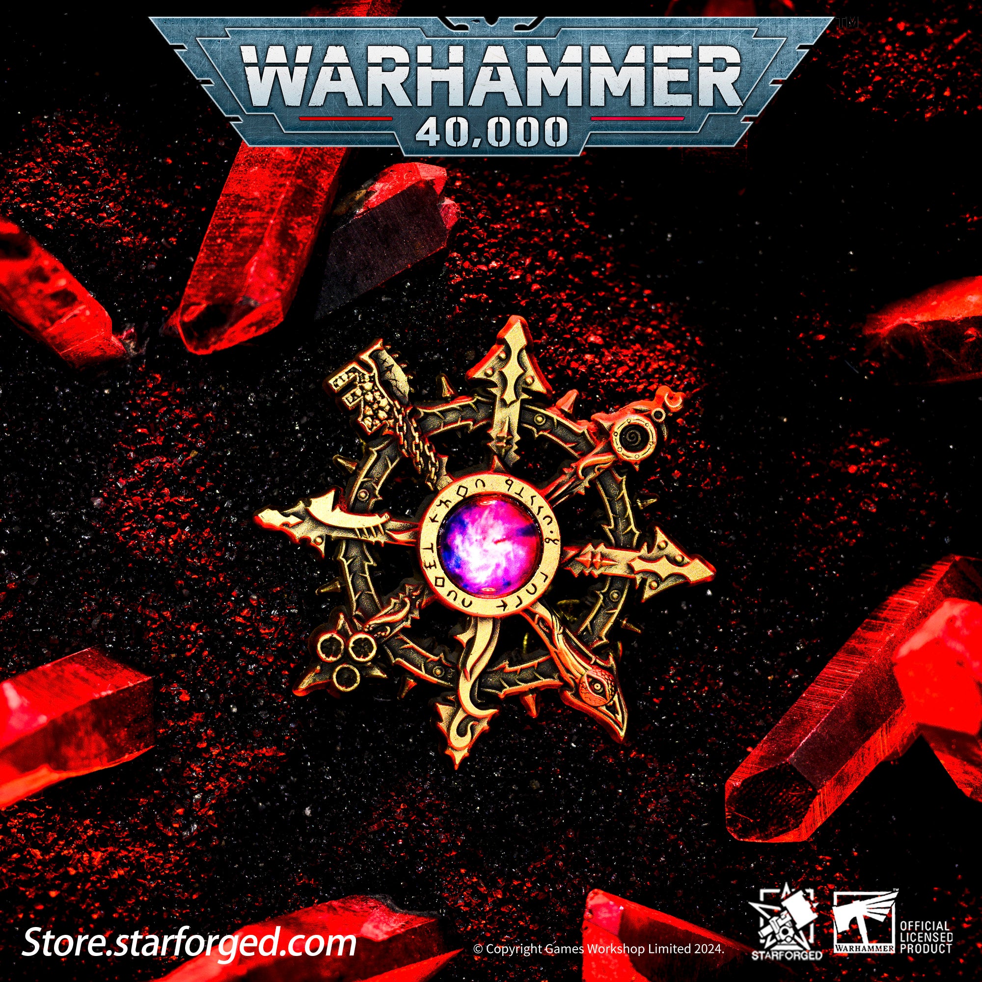 Starforged  Octagrams Eye of Terror Warhammer 40K Chaos Demon Space Marine Horus Heresy Pin Badge