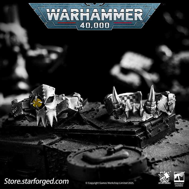 Starforged Warhammer 40K The couple ring of Gork and Mork Greenskins Orkz Sliver Rings Accessories Jewelry The Orkz, a galactic plague, universally dismissed as savages... until they pull bigger guns and choppas from their makeshift pockets. These greenskins are every faction's nemesis in the 40K universe. Across the stars, all civilizations encounter Orkz under the worst possible circumstances, proving the galaxy's iron law: "If ya don't come to da fight, da fight comes to ya!"Orkz gather in tribes, 