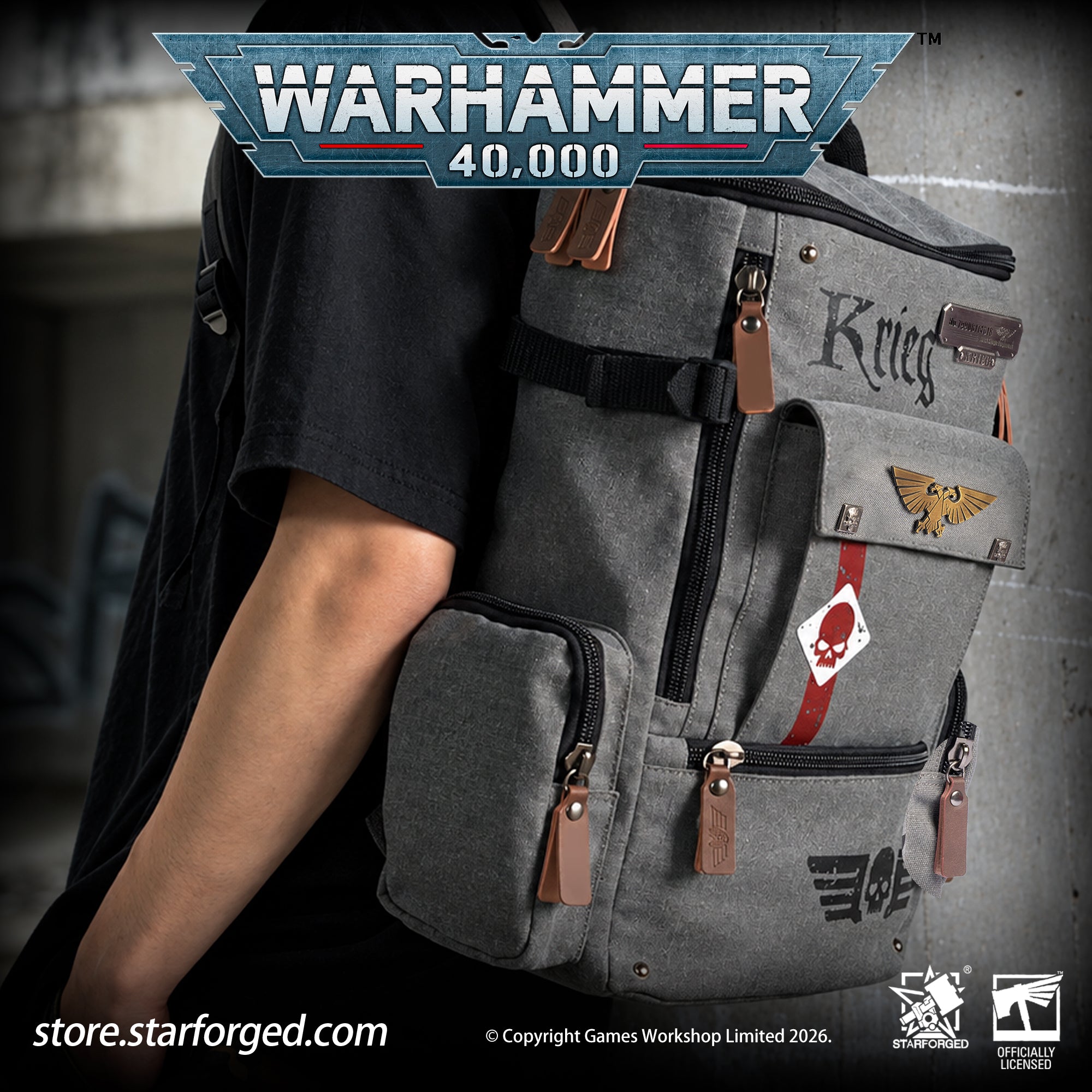 Starforged Warhammer 40K Astra Militarum Inspired Backpack Collection Death Korps of Krieg Siege Regiment Warhammer Computer Bag