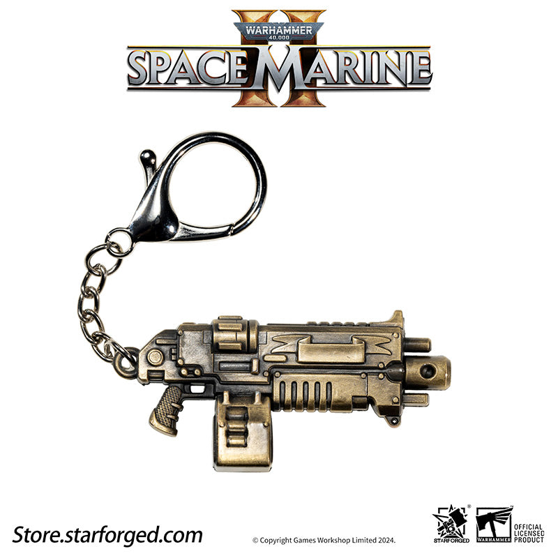 Warhammer 40K Space Marines Boltgun Keychain Space Marine 2 Weapon Pendant Starforged
The Boltgun is the iconic weapon of the Adeptus Astartes and the Adepta Sororitas. Typically, its caliber is 0.75 inches, and each round it fires is a high-explosive bolt carefully crafted by master artificers. Upon penetrating the target's armor, the bolt detonates inside, causing devastating internal damage. This weapon is heavy, durable, and features recoil that is almost impossible for a mortal to control