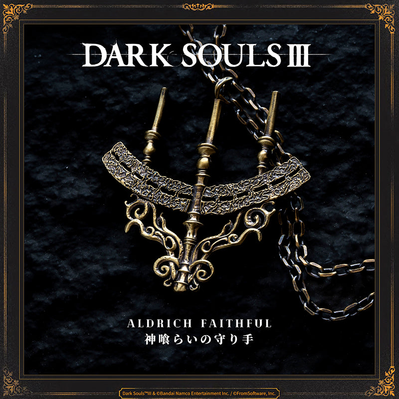 Starforged DARK SOULS III Aldrich Faithful Necklace Accessories Game Merchandise Officially Authorized Aldrich FaithfulThe holy symbol of the Cathedral of the Deep, and crest of those who see beyond fire to the age of deep waters. Equip to pledge oneself to the Aldrich Faithful covenant.The faithful ensure that Aldrich, Devourer of Gods, remains undisturbed, by taking the form of loyal spirits and hunting down those who would trespass the ruined cathedral.Summoning takes place automatically while this is eq