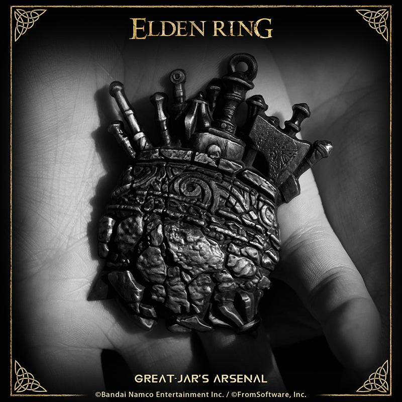Starforged ELDEN RING Merchandise Great-Jar's Arsenal Amulet Pendant Officially Authorized A charm that resembles a great jar overflowing with weaponry.The great jar grants this talisman to their warriors. Carry as much as you can — grow big and strong.