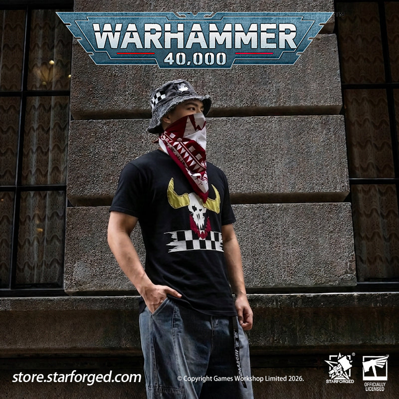 Starforged Warhammer 40K Orks Counsill of Clan-Bosses Set Men's Fashion Accessories Warhammer Merchandise Gifts Orks Counsill of Clan-Bosses Bandana  Only the toughest Orks earn a place on the Counsill of Clan-Bosses. This bandana is the perfect accessory for any aspiring Warboss wanting to get involved in the next Waaagh!.  Orks Counsill of Clan-Bosses Canvas Belt  Buckle up with a belt worthy of the biggest and meanest Warboss, complete with Ork glyphs along the strap - a great addition to any Ork fan’s a