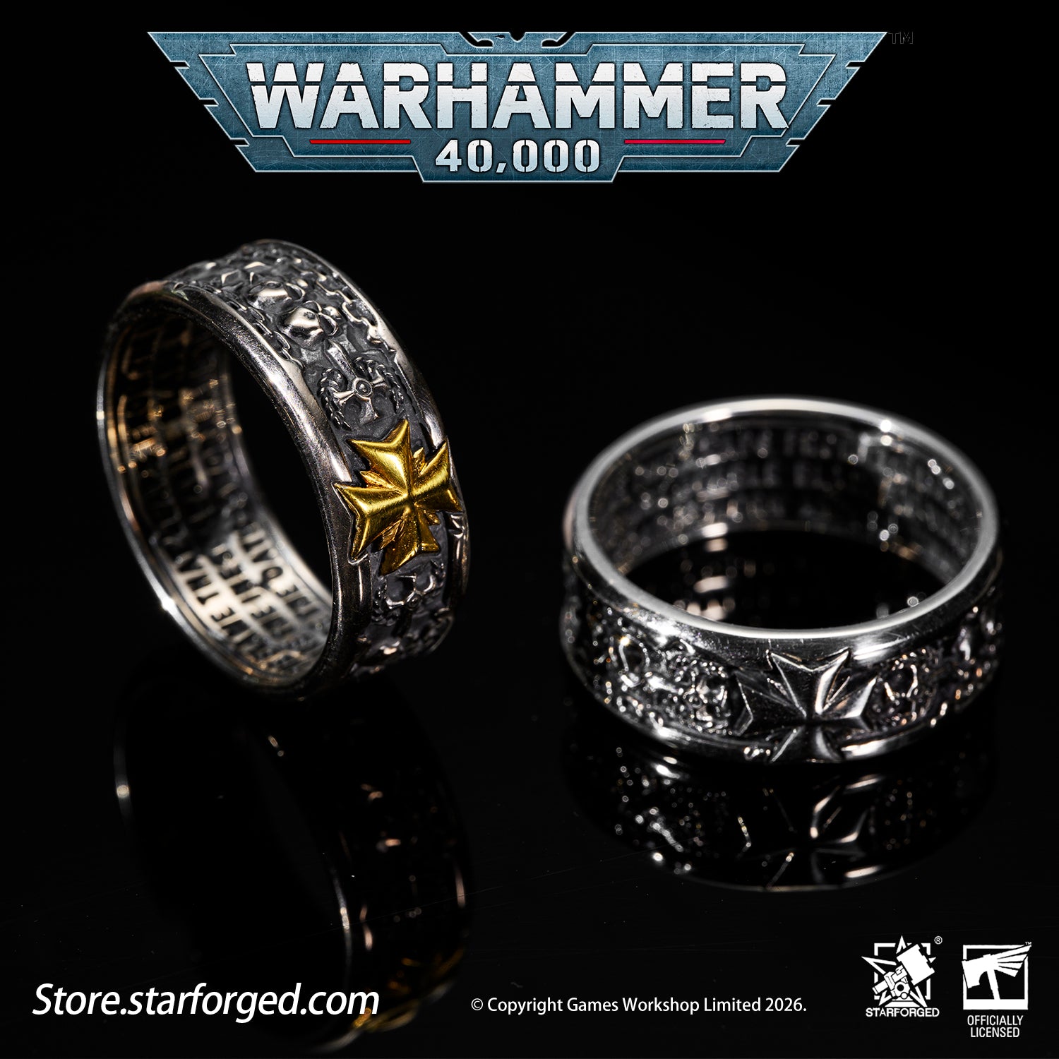 Starforged Warhammer 40K Black Templar Warhammer Ring of Crusader Vows Silver Empire Champion Ring Starforged Warhammer Gift