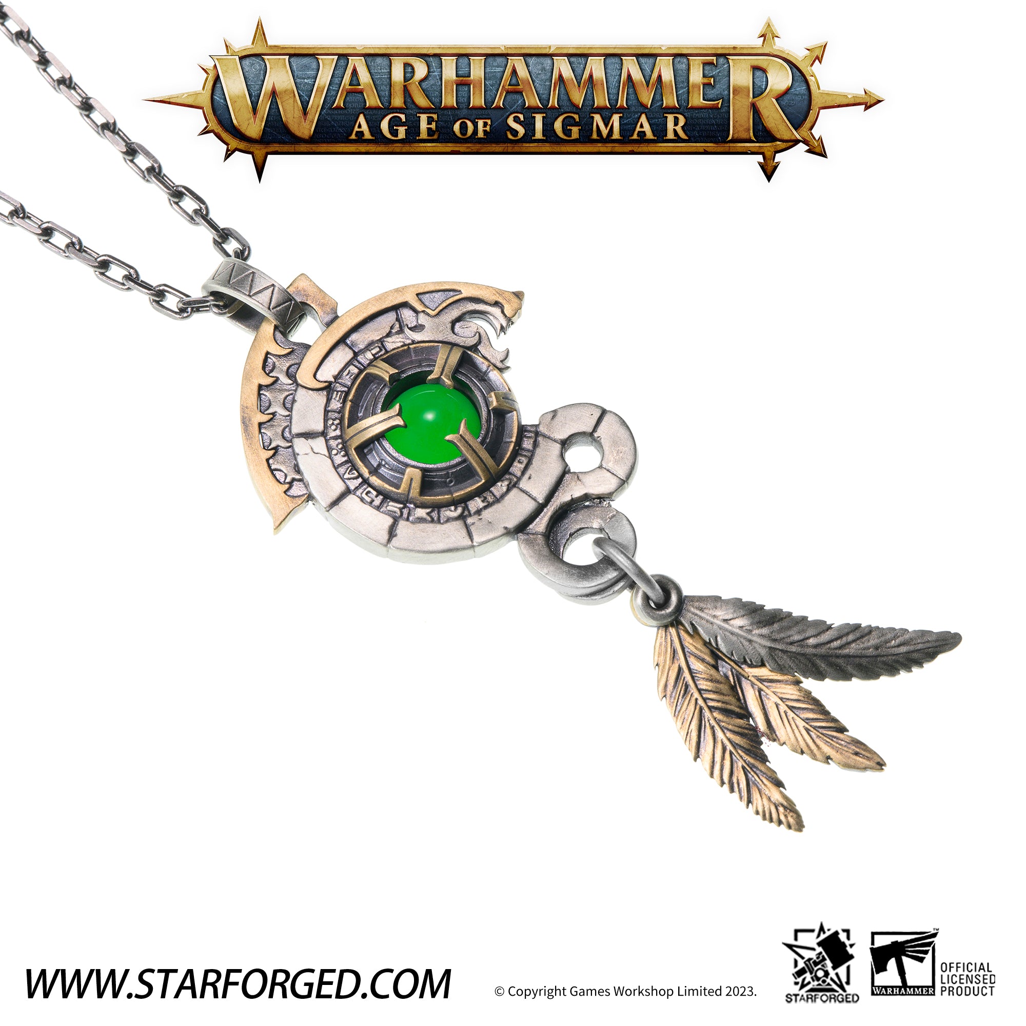 Starforged Warhammer Age of Sigmar Lizardmen Lustria Men's Green Gemstone Necklace Accessories 2024 New Gift