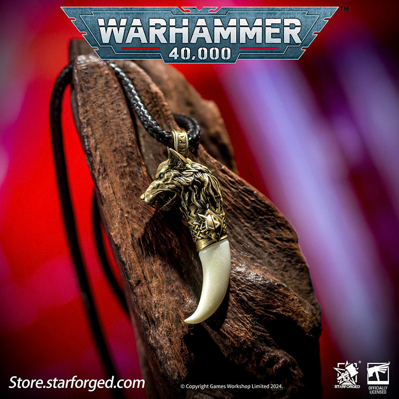 Starforged Space Marines Space Wolves Fang of Fenris Warhammer 40K Pendant Necklace The Space Wolves, the Sixth Legion of the Adeptus Astartes, are the warriors of the Wolf King Leman Russ, the Emperor's trusted executioners. This product is inspired by one of the ornaments they often wear.
Fenris, their homeworld, is one of the most perilous Death Worlds within the Imperium. Its brutal frozen winters and searing fiery summers forge the toughest tribal warriors, from whom the legendary Space Wolves