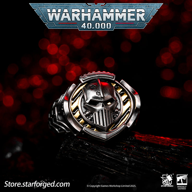 Starforged Warhammer 40K The Sigil Ring of Perturabo Iron Warriors Silver Ring Accessories Jewelry The Iron Warriors stood as the Emperor's most formidable siege force. During the Great Crusade, they fought alongside the Imperial Fists across hundreds of worlds, reducing xenos fortresses and the strongholds of those who defied the Emperor's will to rubble.  Their Primarch Perturabo was a master of siegecraft and trench warfare. As experts in attritional combat, the Iron Warriors preferred devastating artill