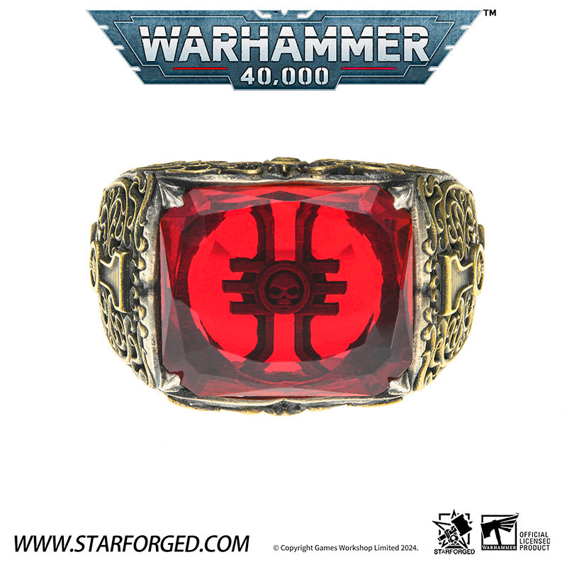 Starforged Seal of the Inquisitor Warhammer 40K Men's Garnet Gemstone 925 Silver & Gold  Ring