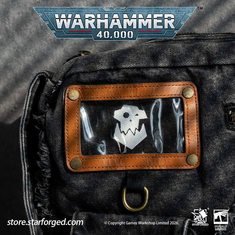 STARFORGED Warhammer 40K Orks Cunningly Brutal Messenger Bag | Orkz Series | Warhammer Gifts WE'RE ABOUT TO START A GROT REBELLION!!!  Orks, also known as Greenskins, are a sentient species in the Warhammer 40K universe. Combining plant-like photosynthetic skin with animalistic behavior, they reproduce asexually through spores. Their genetic code comes preloaded with engineering and technological knowledge, allowing them to construct bizarre war machines and unleash devastating psychic attacks.  