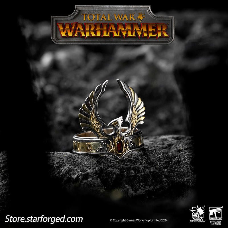 Starforged Warhammer The Old World Warhammer Fantasy Phoenix Crown Ring Men's Jewelry Accessories The original Phoenix Crown was forged in the age of Aenarion, crafted from the gold and gems of all ten kingdoms of Ulthuan. Yet it was the reckless and impulsive Caledor II who became the first—and last—Phoenix King to wear it into battle.After he fell in duel against the Dwarf High King Gotrek Starbreaker, the crown passed into the hands of the Dwarfs as a trophy of war. When Caradryel the Peacemaker ascended