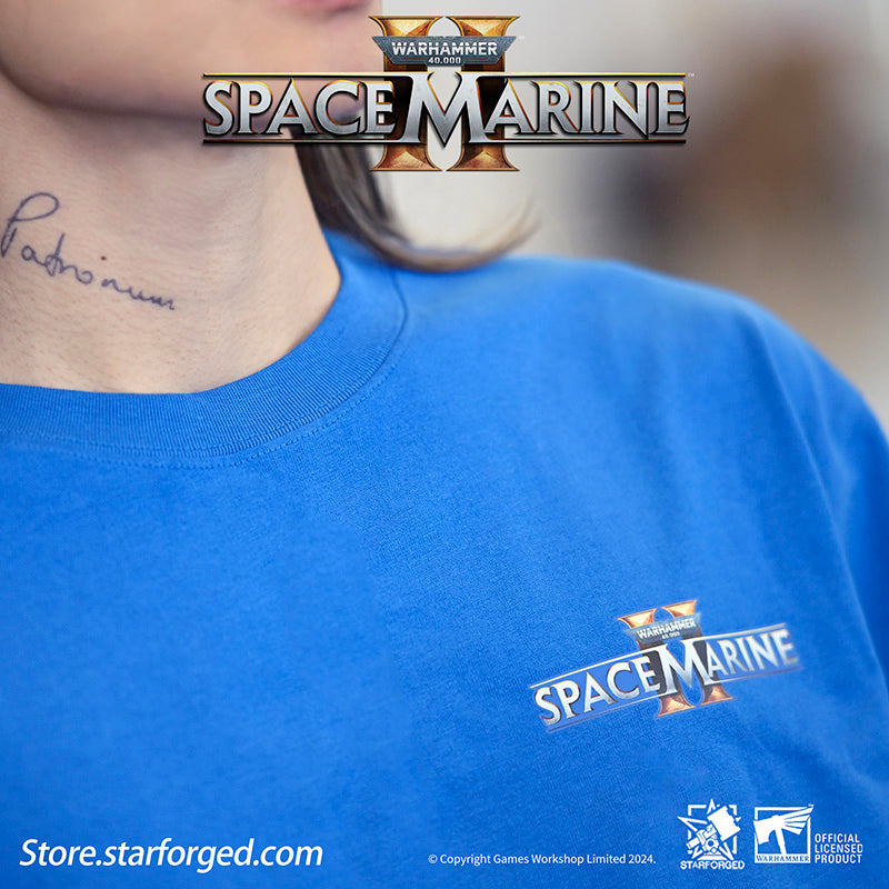 Starforged Warhammer 40000 Space Marines 2 Themed  Men's  & Women Short Sleeve Blue Tshirt  Other