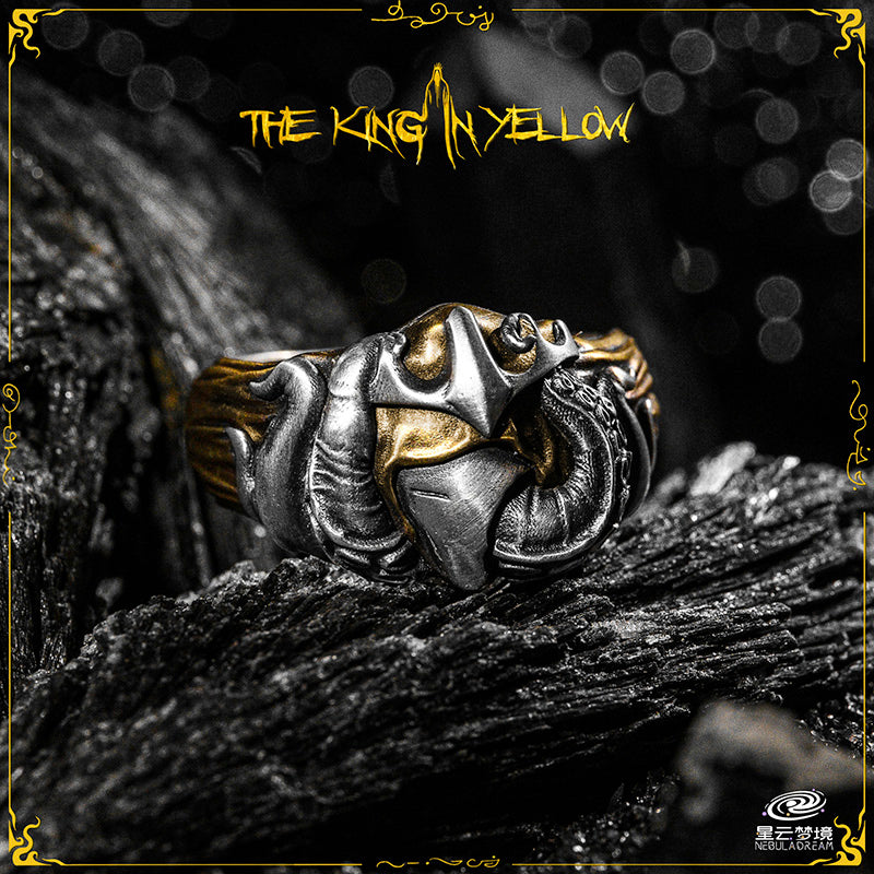 Starforged Cthulhu Mythos Hastur's Mask Ring The King in Yellow Men's Thriller Horror theme Ring