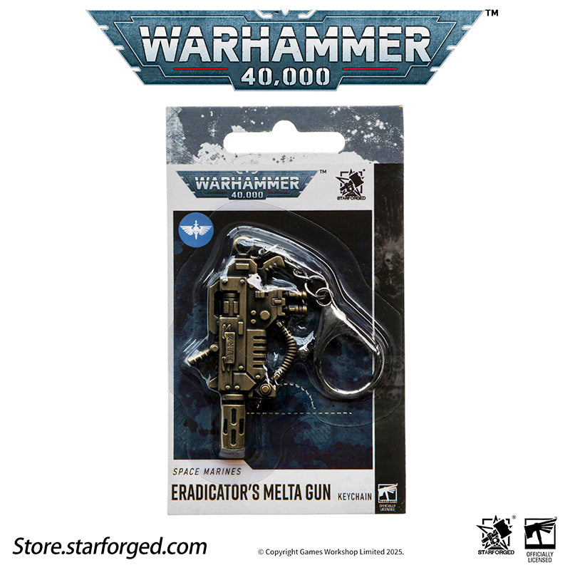 Starforged Warhammer 40K Imperium of Man Eradicator's Melta Gun Keychain Men's Jewelry Accessories Melta weapons are powerful arms that function either by sub-atomically agitating the target to "vaporize" or otherwise melt it, or by generating a small-scale nuclear fusion reaction to release a blast wave capable of igniting almost anything. The closer the target, the more devastating the effect.Although characterized by short range and a slow rate of fire, melta weapons are highly valued for their effective