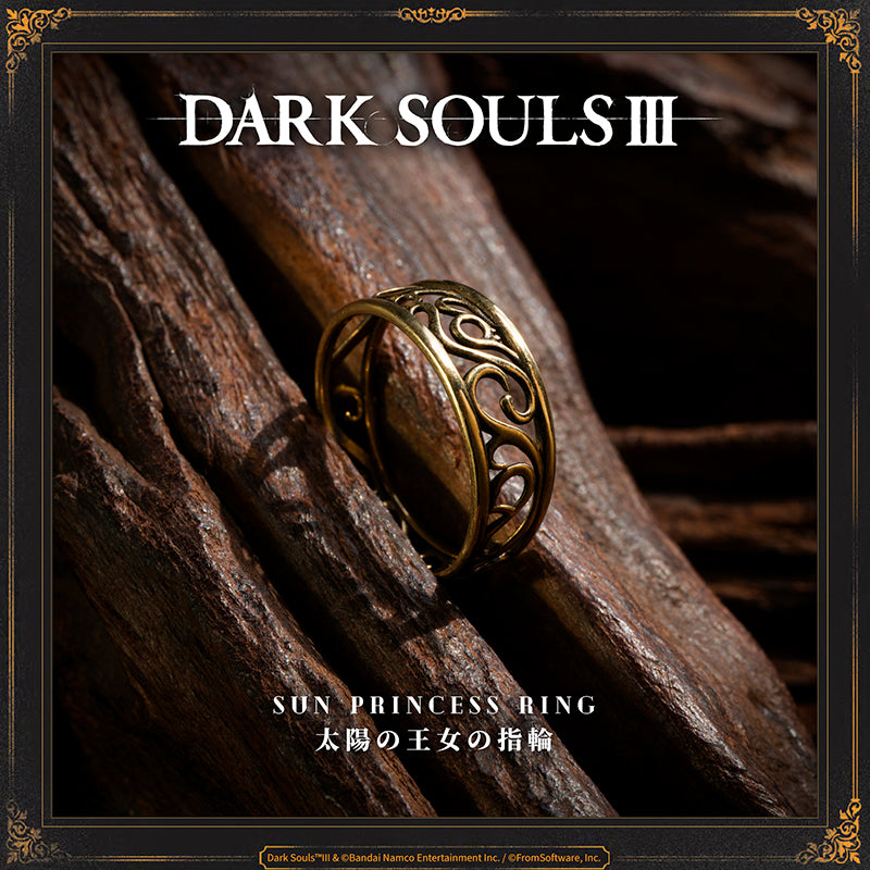 Starforged DARK SOULS III Sun Princess Ring Accessories Game Merchandise Officially Authorized Sun Princess Ring

Ring associated with Gwynevere, princess of sunlight and eldest daughter of Gwyn, the First Lord.

The ring is vaguely warm, like a beam of sunlight, and gradually restores HP.

Gwynevere left her home with a great many other deities, and became a wife and mother, raising several heavenly children..
