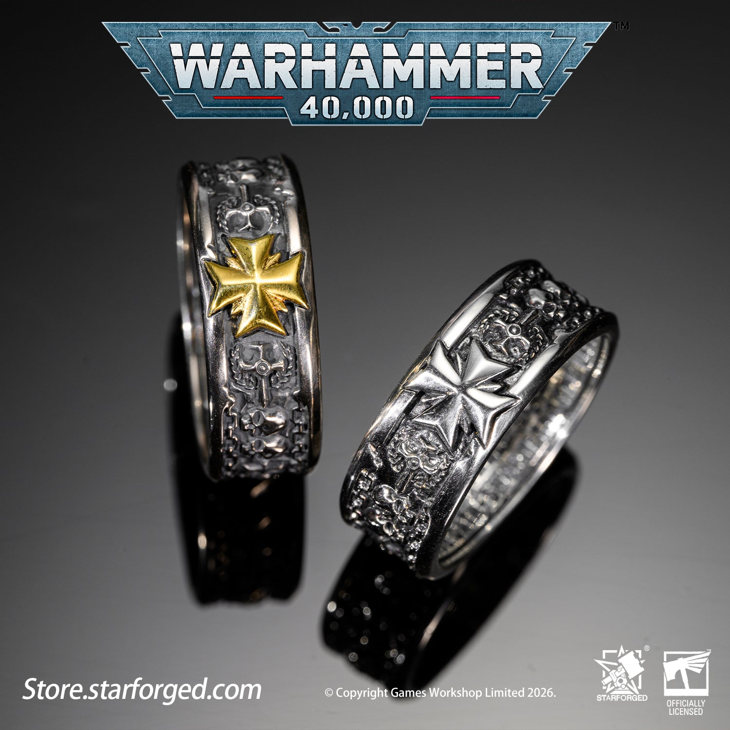 Starforged Warhammer 40K Black Templar Warhammer Ring of Crusader Vows Silver Empire Champion Ring Starforged Warhammer Gift
