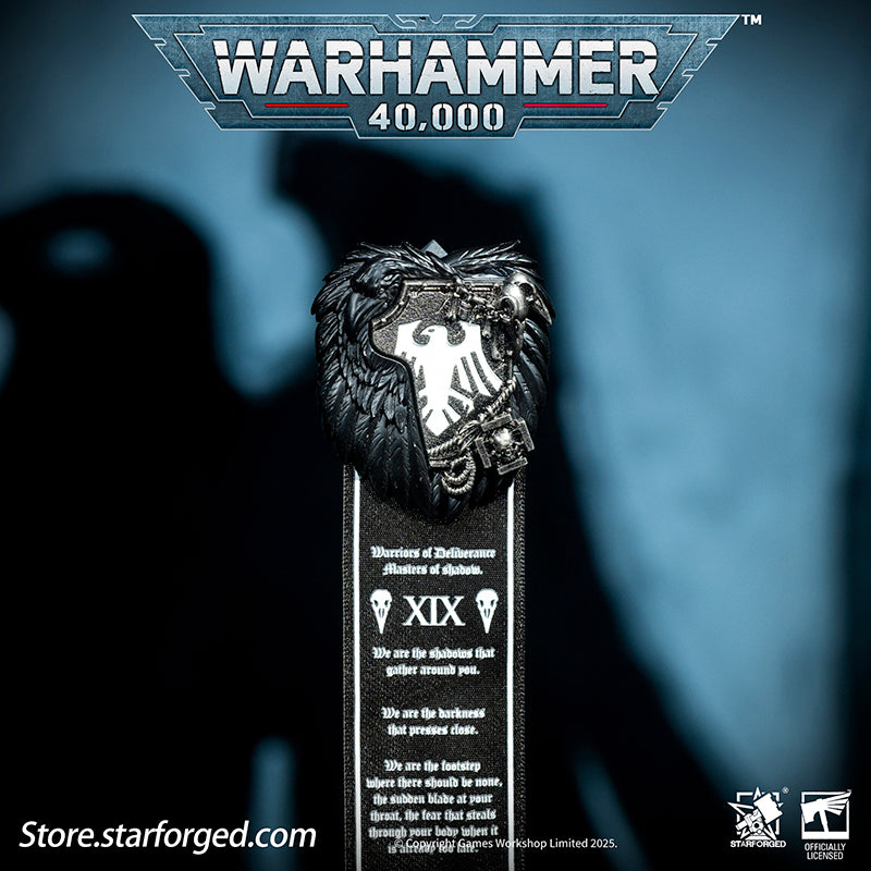 Starforged Warhammer 40K Space Marines Raven Guard Scroll Seal Badge Pin Men's Jewelry Accessories n the early days of the 30th millennium, the XIXth Legion was deployed for infiltration, reconnaissance, and target identification missions. Operating in secrecy, they were used to swiftly eliminate any factions that refused to submit to the fledgling Imperium, striking without warning from the shadows. The XIXth Legion employed terror tactics akin to those of the Night Lords.One of the Legion's earliest known