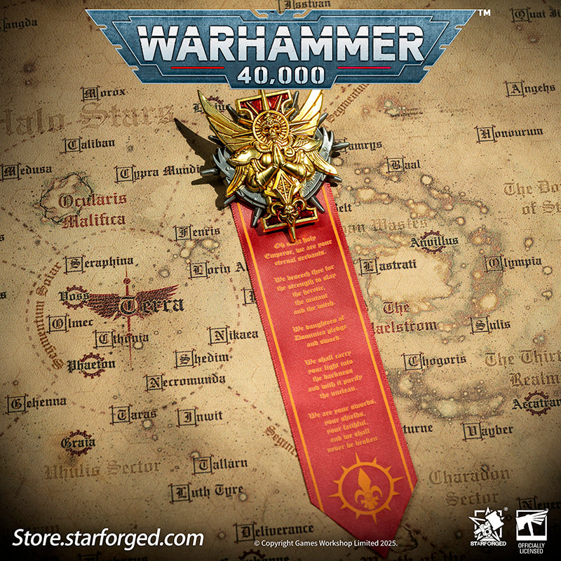 Starforged Warhammer 40K Adepta Sororitas Honour Badge of The Emperor's Rose Seal Badge The Adepta Sororitas, originally known as the Daughters of the Emperor, are an all-female militant branch of the Imperial Cult. As the military arm of the Ecclesiarchy, their sacred duty is the ruthless purging of corruption and heresy within mankind. Countless Sororitas Orders are stationed across the galaxy, their fortified convents becoming beacons of hope burning brightly against the darkness of the Imperium Nihilus.