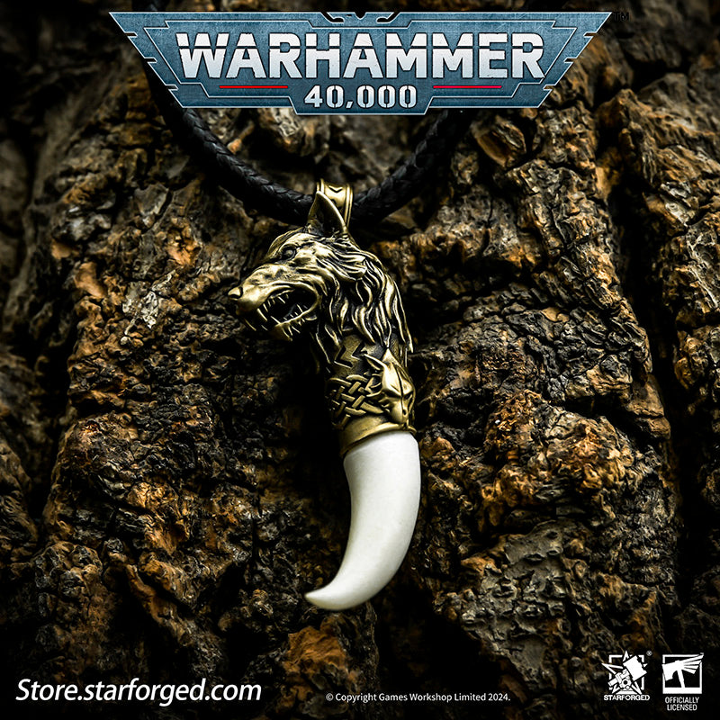 Starforged Space Marines Space Wolves Fang of Fenris Warhammer 40K Pendant Necklace The Space Wolves, the Sixth Legion of the Adeptus Astartes, are the warriors of the Wolf King Leman Russ, the Emperor's trusted executioners. This product is inspired by one of the ornaments they often wear.
Fenris, their homeworld, is one of the most perilous Death Worlds within the Imperium. Its brutal frozen winters and searing fiery summers forge the toughest tribal warriors, from whom the legendary Space Wolves