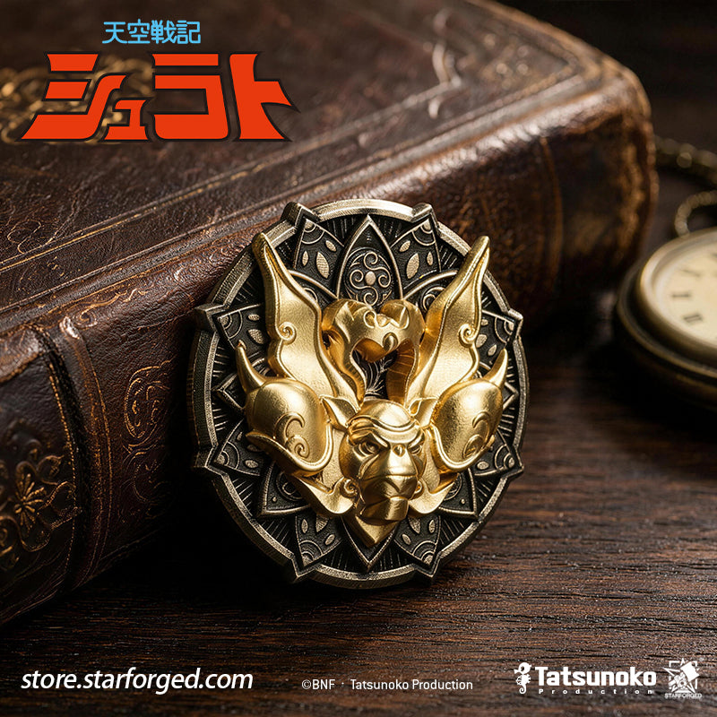 Starforged TenKuu Senki Shurato Shura King Sacred Armor Pin Badge Offical Licensed Anime Collectible Gift The iconic armor of Shura-Oh from Legend of Heavenly Sphere Shurato is distilled into a refined, understated metal brooch.  Precision-cast in carefully selected zinc alloy, it features sculpted layers, intricate details, and a finely finished texture. Free from excessive ornamentation, its minimalist armor-inspired lines express both fiery passion and unwavering conviction. 