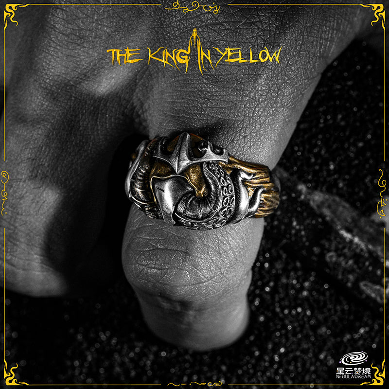 Starforged Cthulhu Mythos Hastur's Mask Ring The King in Yellow Men's Thriller Horror theme Ring