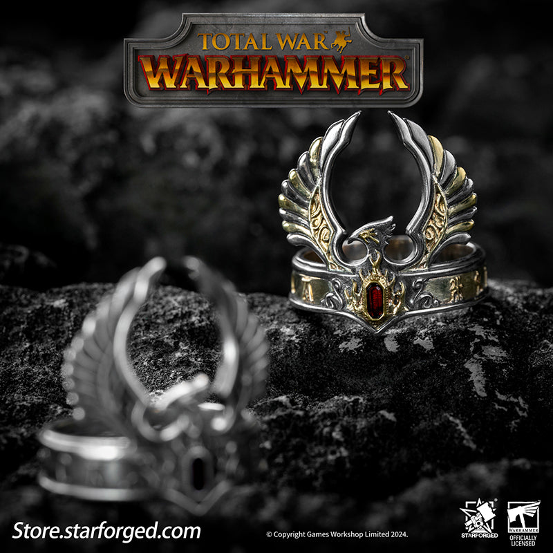 Starforged Warhammer The Old World Warhammer Fantasy Phoenix Crown Ring Men's Jewelry Accessories The original Phoenix Crown was forged in the age of Aenarion, crafted from the gold and gems of all ten kingdoms of Ulthuan. Yet it was the reckless and impulsive Caledor II who became the first—and last—Phoenix King to wear it into battle.After he fell in duel against the Dwarf High King Gotrek Starbreaker, the crown passed into the hands of the Dwarfs as a trophy of war. When Caradryel the Peacemaker ascended