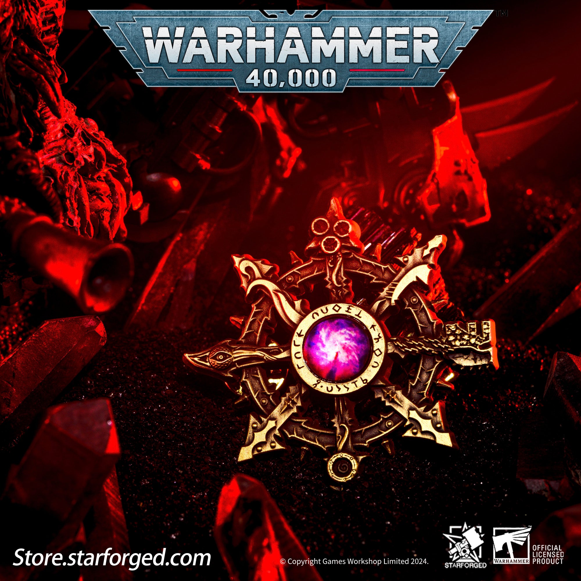 Starforged  Octagrams Eye of Terror Warhammer 40K Chaos Demon Space Marine Horus Heresy Pin Badge